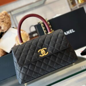 Chanel Handbag Coco Lock Gold Lizard Skin Black 24cm