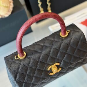 Chanel Handbag Coco Lock Gold Lizard Skin Black 24cm