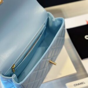 Chanel Coco Mini Handbag Like Auth Blue Smooth Leather With Lock Gold 22x21cm