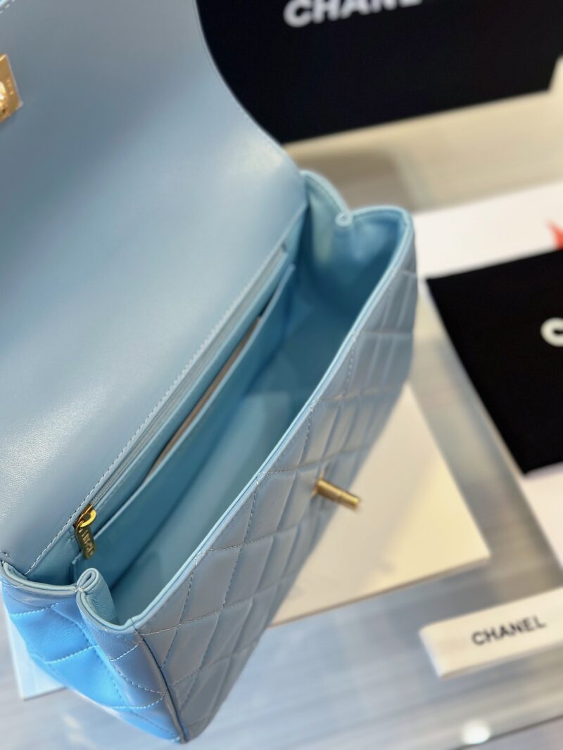 Chanel Coco Mini Handbag Like Auth Blue Smooth Leather With Lock Gold 22x21cm