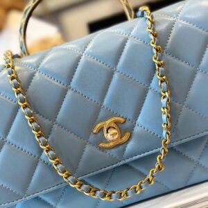 Chanel Coco Mini Handbag Like Auth Blue Smooth Leather With Lock Gold 22x21cm