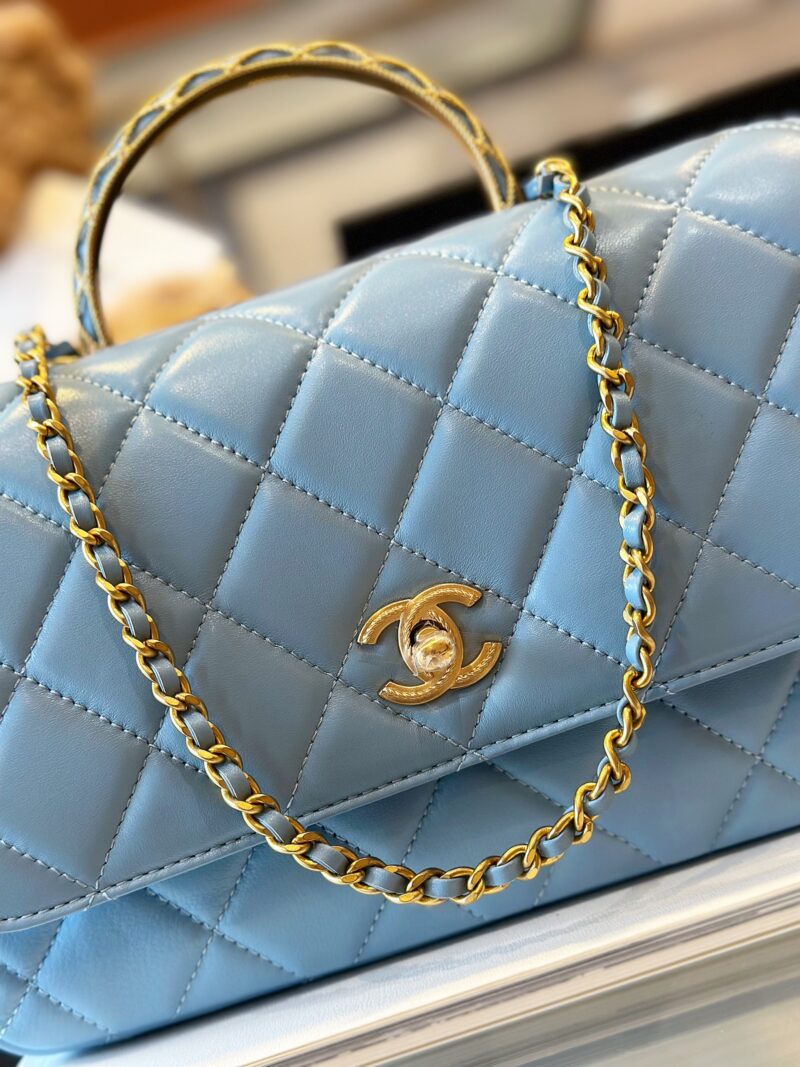Chanel Coco Mini Handbag Like Auth Blue Smooth Leather With Lock Gold 22x21cm