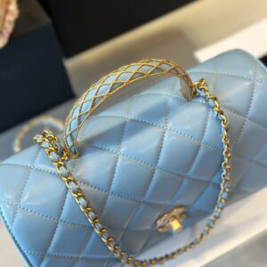Chanel Coco Mini Handbag Like Auth Blue Smooth Leather With Lock Gold 22x21cm