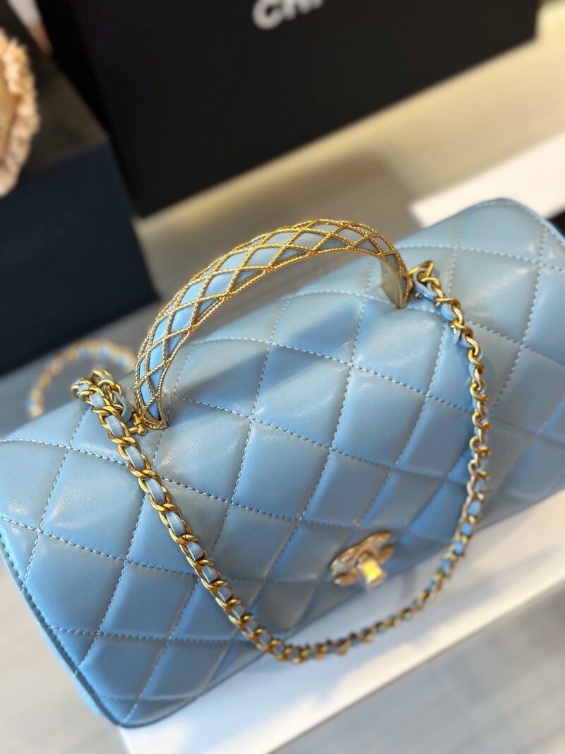 Chanel Coco Mini Handbag Like Auth Blue Smooth Leather With Lock Gold 22x21cm