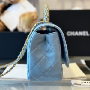 Chanel Coco Mini Handbag Like Auth Blue Smooth Leather With Lock Gold 22x21cm