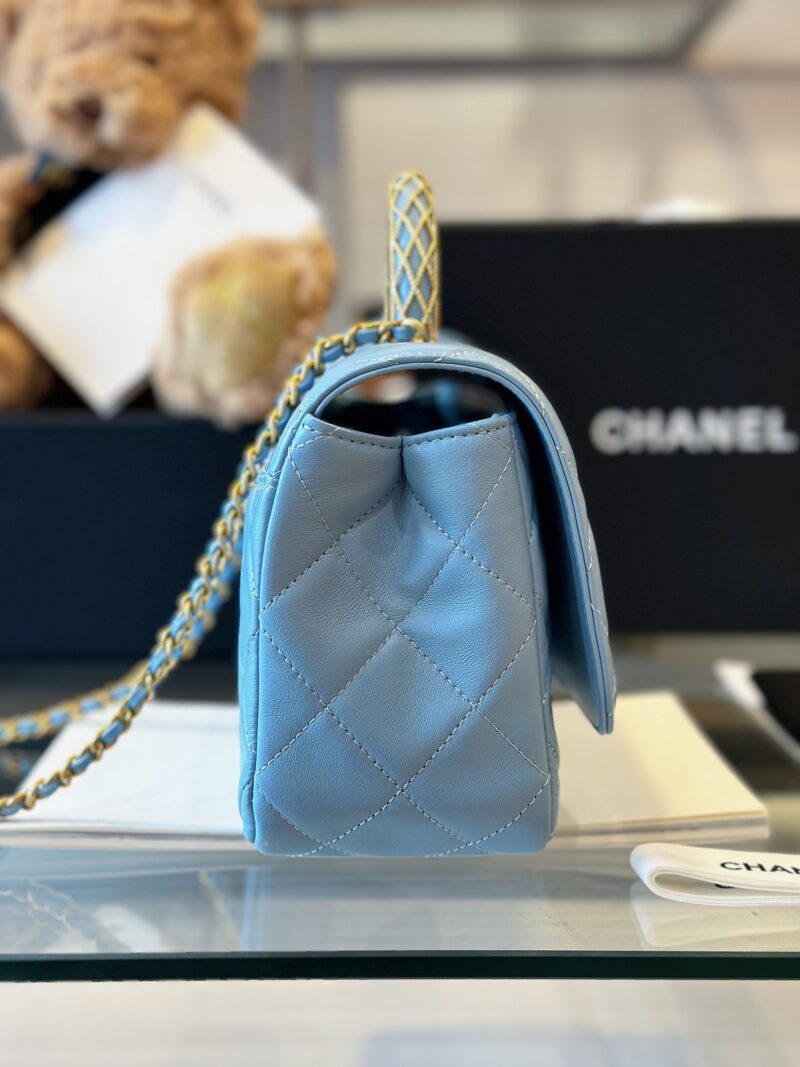 Chanel Coco Mini Handbag Like Auth Blue Smooth Leather With Lock Gold 22x21cm