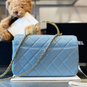 Chanel Coco Mini Handbag Like Auth Blue Smooth Leather With Lock Gold 22x21cm