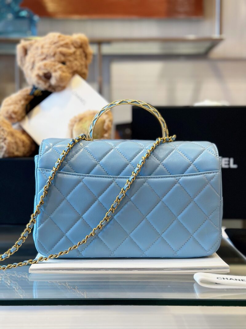 Chanel Coco Mini Handbag Like Auth Blue Smooth Leather With Lock Gold 22x21cm