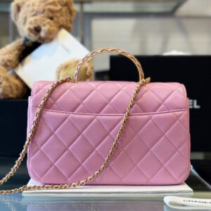 Chanel Coco Mini Handbags Pink With Lock Gold 22x21cm