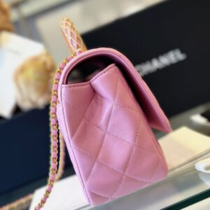 Chanel Coco Mini Handbags Pink With Lock Gold 22x21cm
