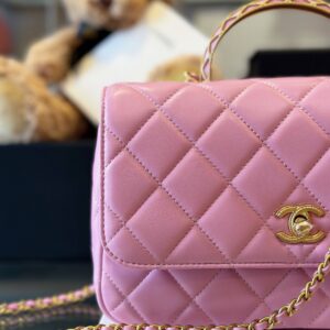 Chanel Coco Mini Handbags Pink With Lock Gold 22x21cm