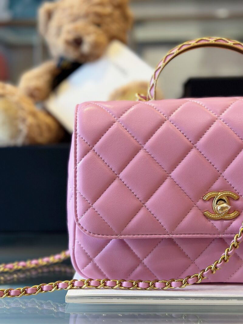 Chanel Coco Mini Handbags Pink With Lock Gold 22x21cm