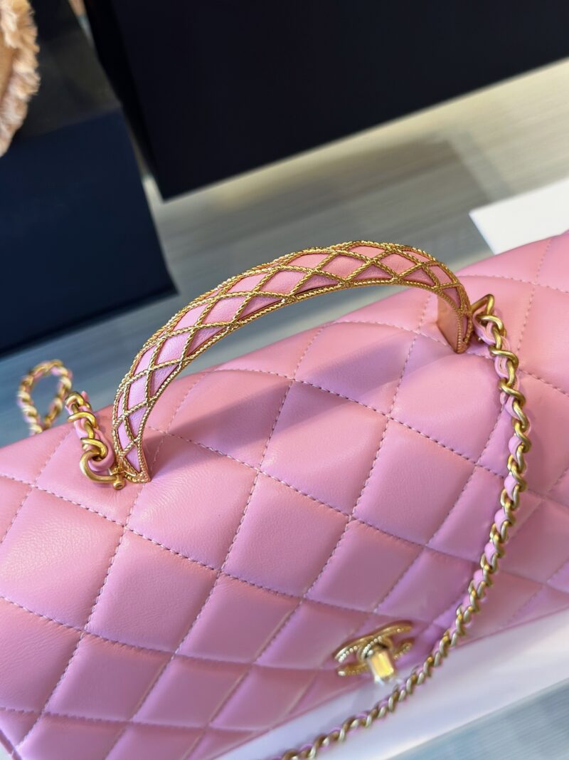 Chanel Coco Mini Handbags Pink With Lock Gold 22x21cm