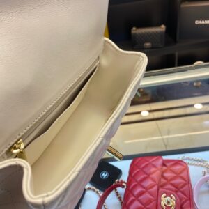 Chanel Handle Charm Like Auth Handbags Lock Gold Demi White 20x12cm