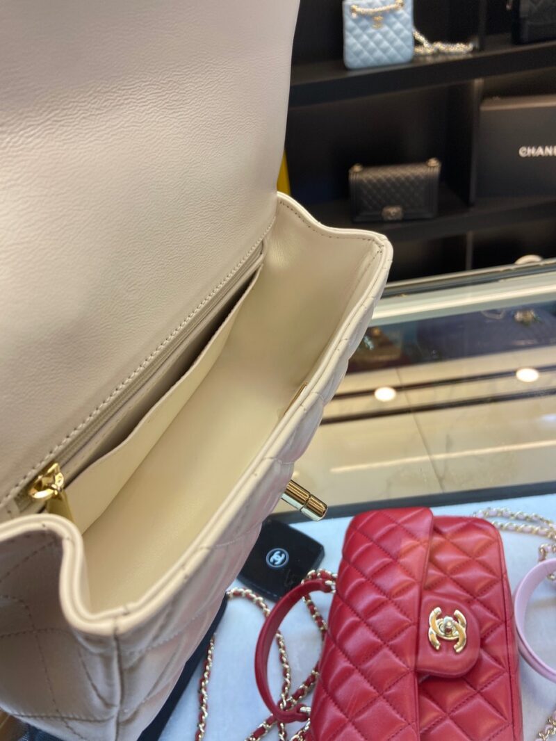 Chanel Handle Charm Like Auth Handbags Lock Gold Demi White 20x12cm