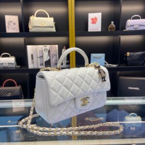 Chanel Handle Charm Like Auth Handbags Lock Gold Demi White 20x12cm