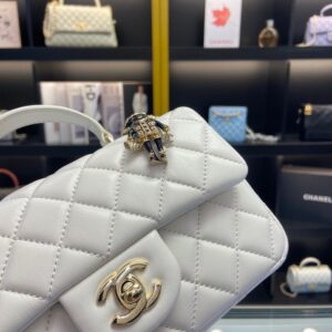 Chanel Handle Charm Like Auth Handbags Lock Gold Demi White 20x12cm