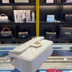 Chanel Handle Charm Like Auth Handbags Lock Gold Demi White 20x12cm