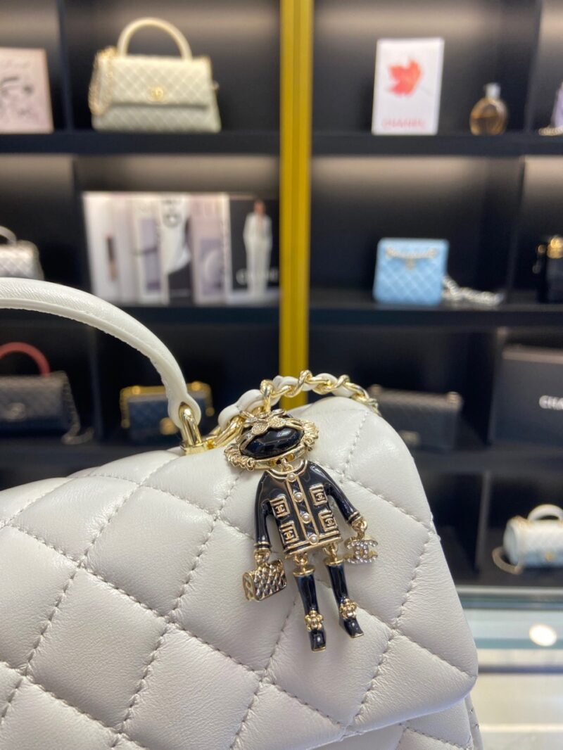 Chanel Handle Charm Like Auth Handbags Lock Gold Demi White 20x12cm