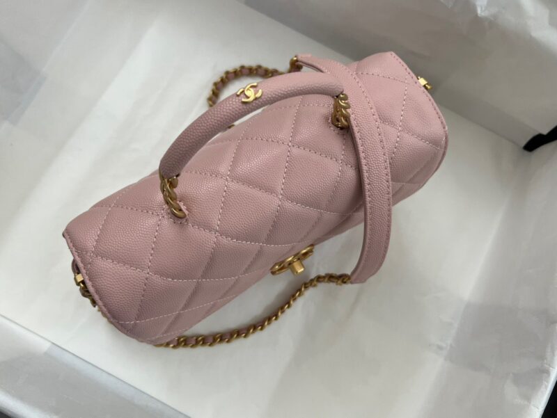 Chanel Handle Like Auth Purple With Lock Gold Handbags 19cm