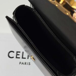 Celine Mini Crossbody Black Leather Strap Gold Lock 15.5x11cm