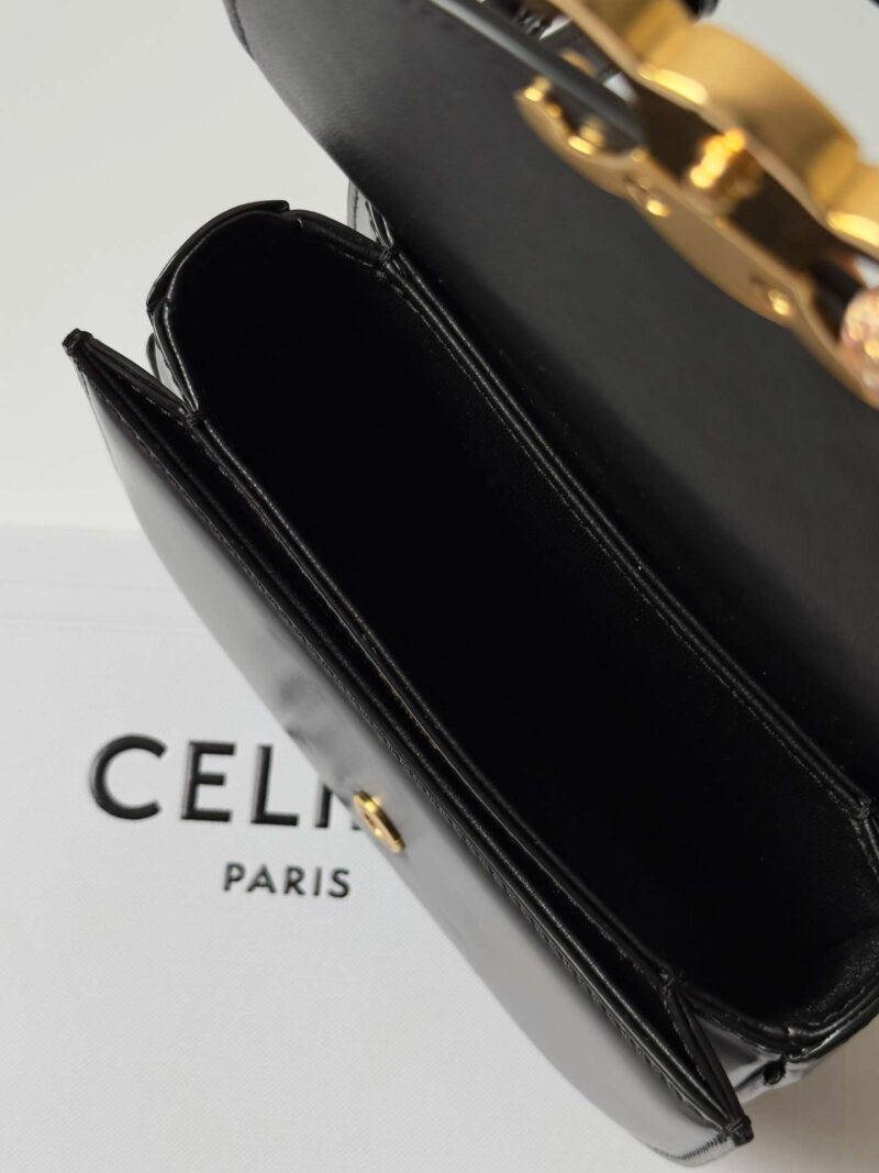 Celine Mini Crossbody Black Leather Strap Gold Lock 15.5x11cm