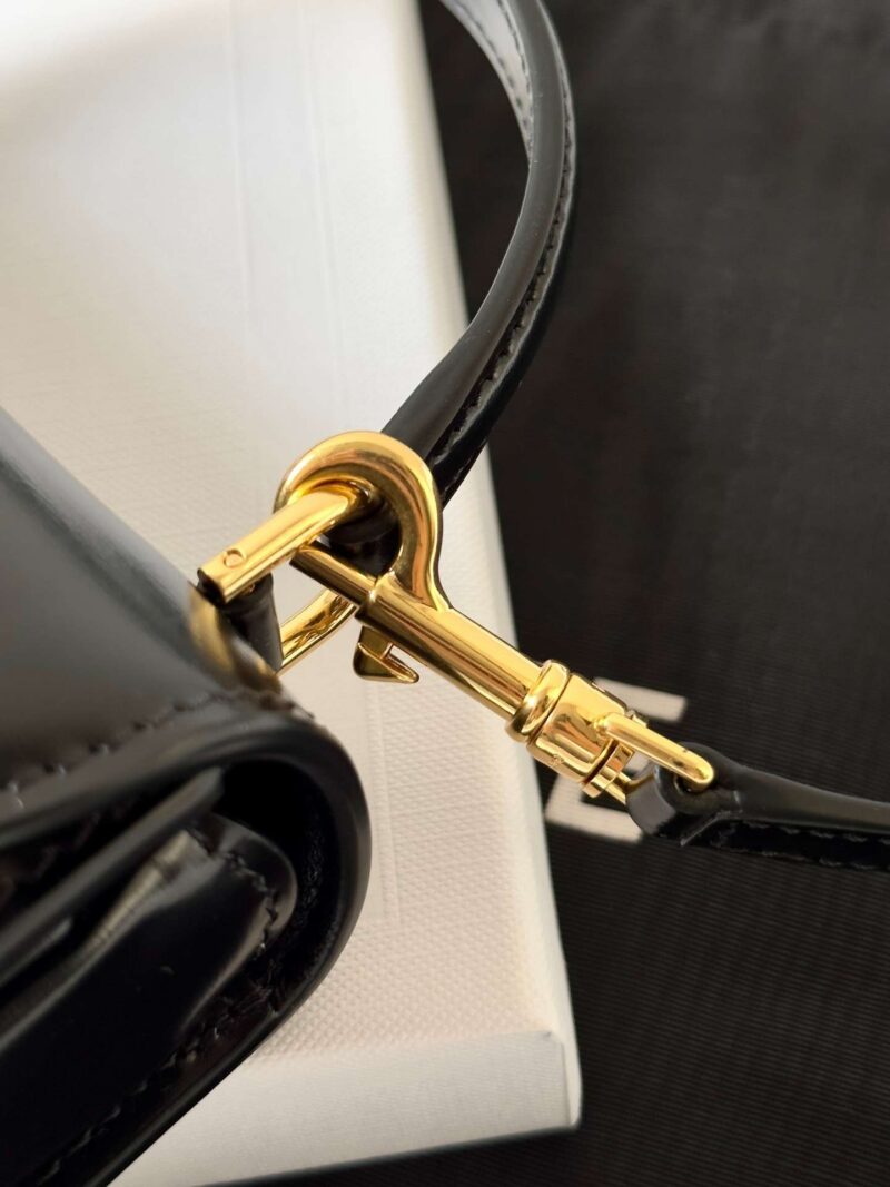 Celine Mini Crossbody Black Leather Strap Gold Lock 15.5x11cm