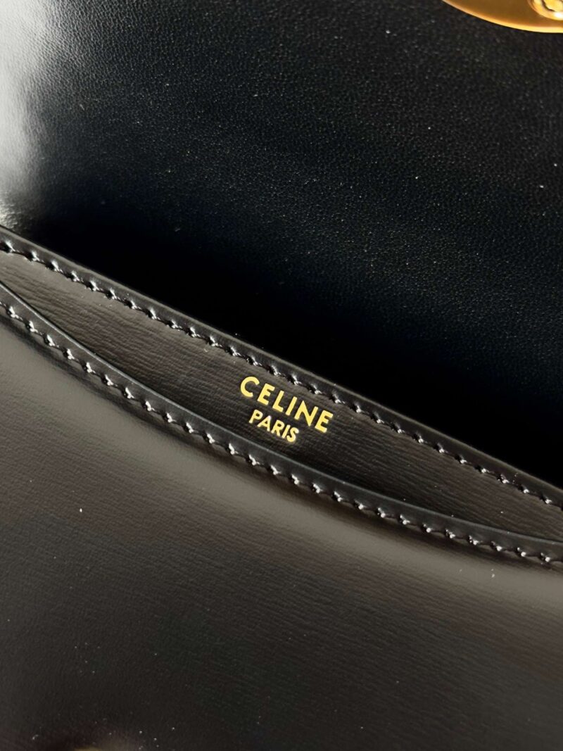 Celine Mini Crossbody Black Leather Strap Gold Lock 15.5x11cm