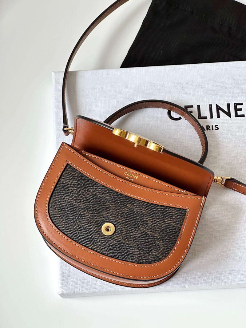 Celine Mini Handle Replica 11 Crossbody Handbag Brown Strap 15.5x11cm