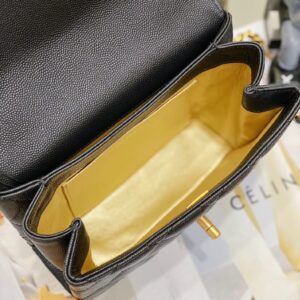 Chanel Handle Woman’s Black Leather Handbags Pebbled Leather 19cm