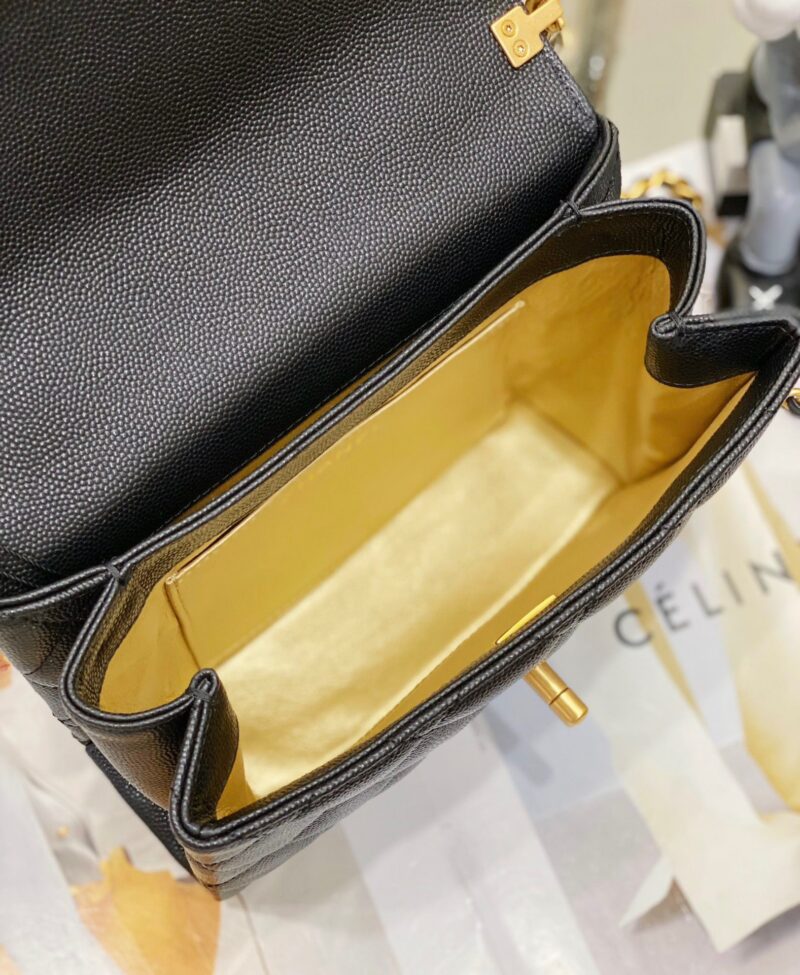 Chanel Handle Woman’s Black Leather Handbags Pebbled Leather 19cm