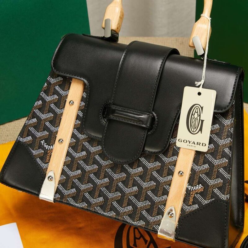 Goyard SAIGON Black Handbag With Wooden Handle 28cm