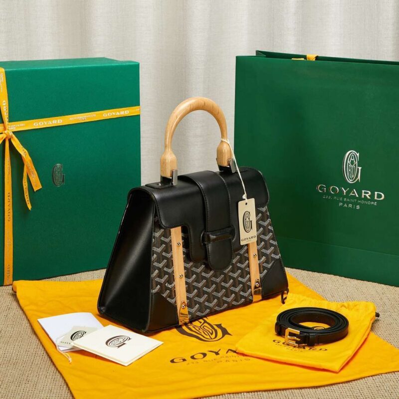 Goyard SAIGON Black Handbag With Wooden Handle 28cm