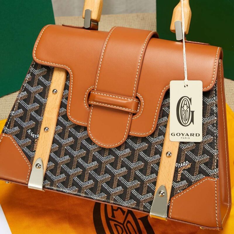 Goyard SAIGON Brown Handbag With Wooden Handle 28cm