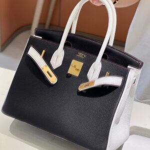 Hermes Birkin 30 Black/White Togo leather Gold Hardware