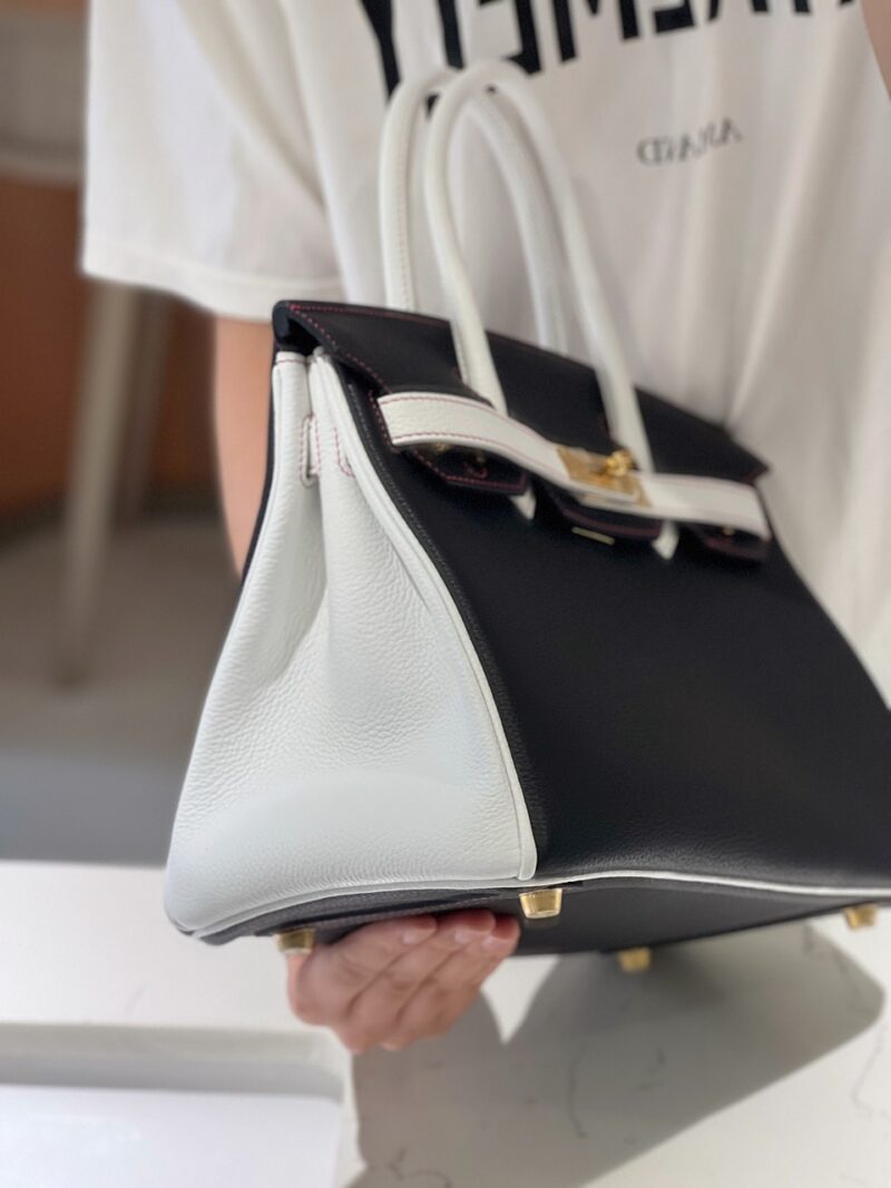 Hermes Birkin 30 Black/White Togo leather Gold Hardware