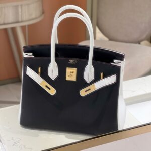 Hermes Birkin 30 Black/White Togo leather Gold Hardware