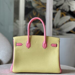 Hermes Birkin 30 Yellow/Rose Pink Togo Leather Gold Hardware