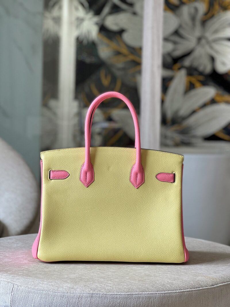 Hermes Birkin 30 Yellow/Rose Pink Togo Leather Gold Hardware
