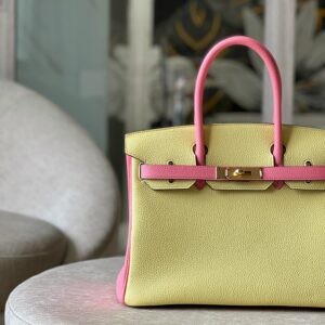 Hermes Birkin 30 Yellow/Rose Pink Togo Leather Gold Hardware
