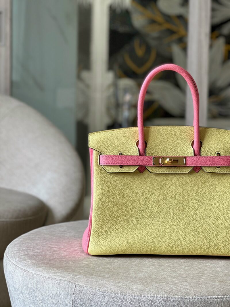 Hermes Birkin 30 Yellow/Rose Pink Togo Leather Gold Hardware