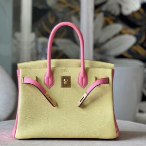 Hermes Birkin 30 Yellow/Rose Pink Togo Leather Gold Hardware
