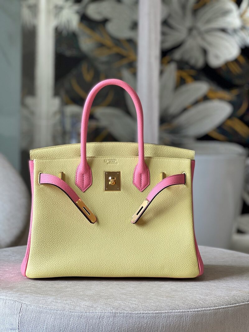 Hermes Birkin 30 Yellow/Rose Pink Togo Leather Gold Hardware