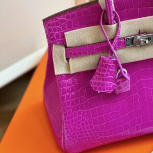 Hermes Birkin 25 Purple Genuine Crocodile Leather Palladium Hardware