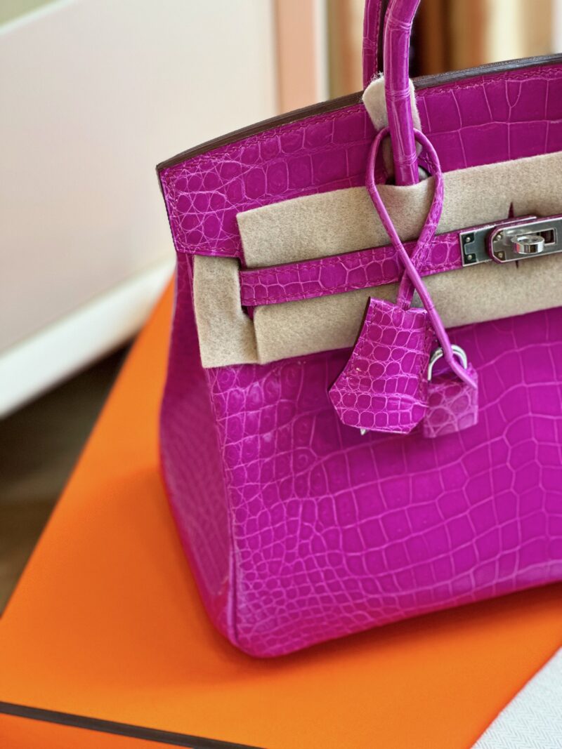 Hermes Birkin 25 Purple Genuine Crocodile Leather Palladium Hardware