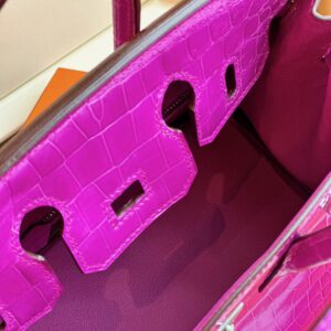 Hermes Birkin 25 Purple Genuine Crocodile Leather Palladium Hardware