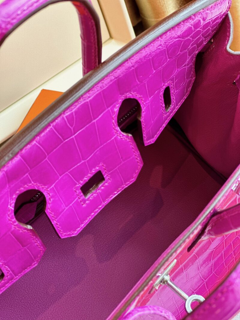 Hermes Birkin 25 Purple Genuine Crocodile Leather Palladium Hardware