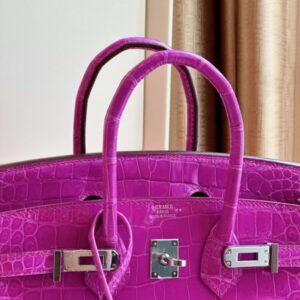 Hermes Birkin 25 Purple Genuine Crocodile Leather Palladium Hardware