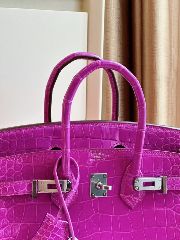 Hermes Birkin 25 Purple Genuine Crocodile Leather Palladium Hardware