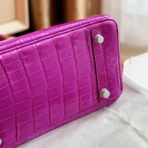 Hermes Birkin 25 Purple Genuine Crocodile Leather Palladium Hardware